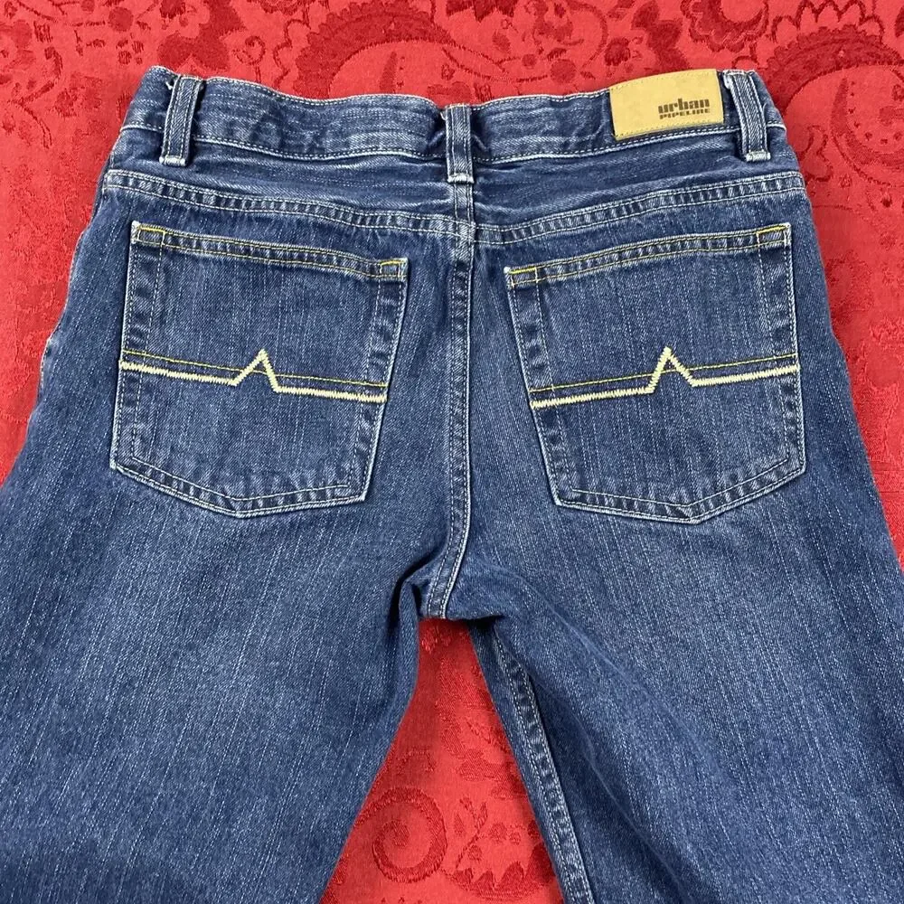 Urban Pipeline Jeans Boys 12 Husky Blue Straight Leg Dark‎ Wash Adjustable Waist